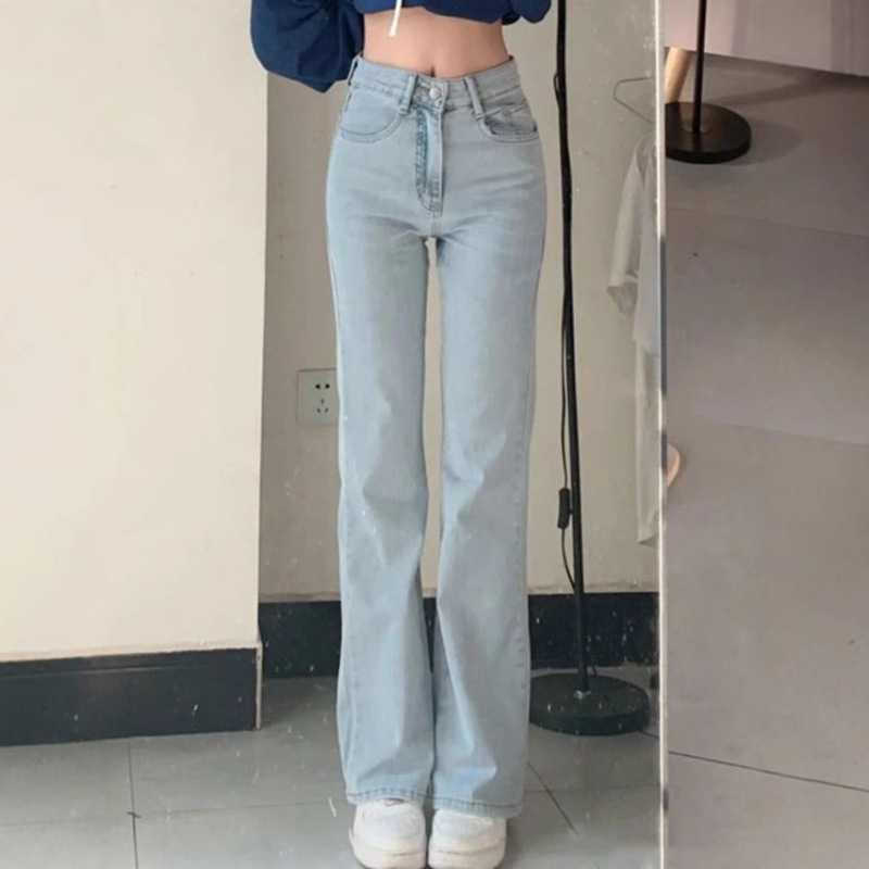 Blue Narrow Straight-Leg Jeans Women's Spring and Summer 2025 Small High Waist Slimming Layened Smoke Tube Pants Blue Narrow Straight-Leg Jeans Women's Spring and Summer 2025 Small High Waist Slimming Layened Smoke Tube Pants