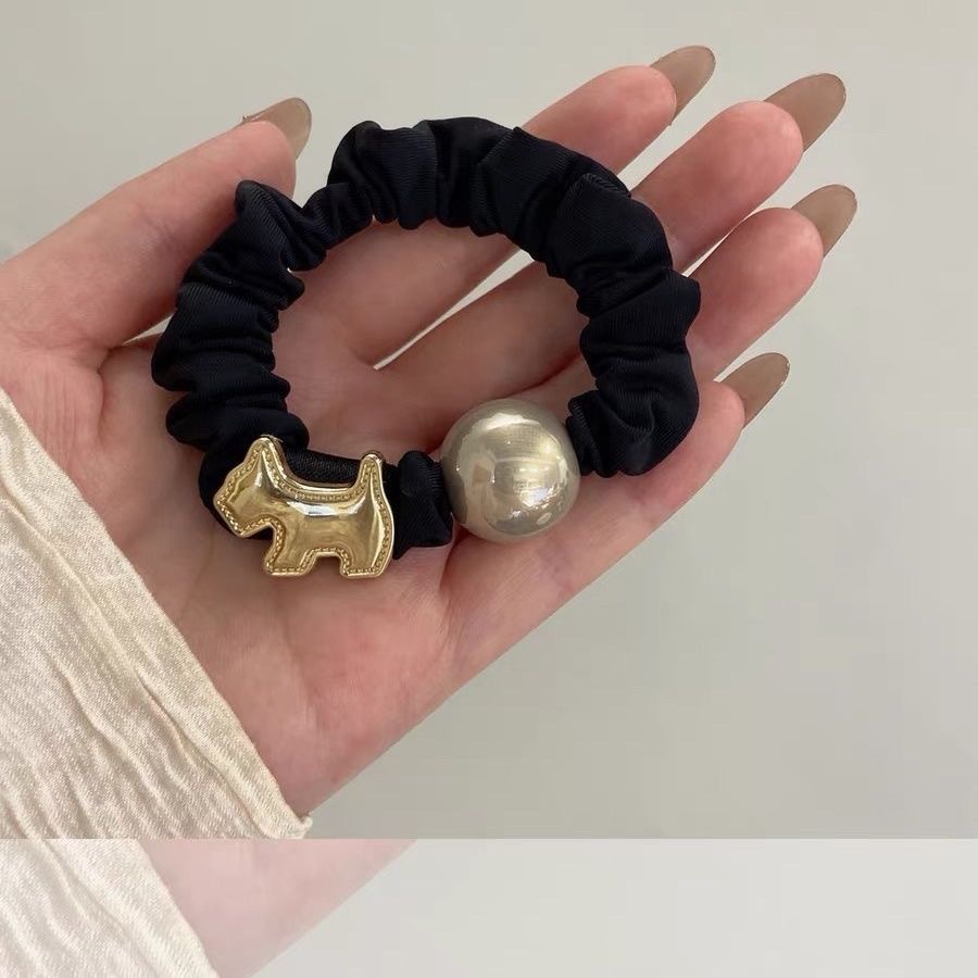 Tejido a mano perla intestino grueso anillo de cabello Ruyi temperamento de alta elasticidad cabeza de cola de caballo cuerdas de cabello adornamiento de cabello para mujeres