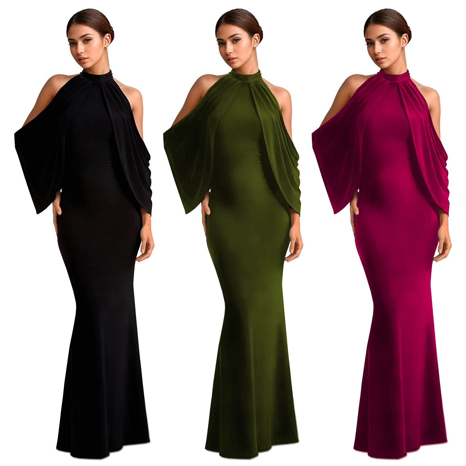 C7276 Aliexpress transfronterizo Amazon Europa y América moda femenina delgada elegante vestido de brazo con mangas de hombro nuevas