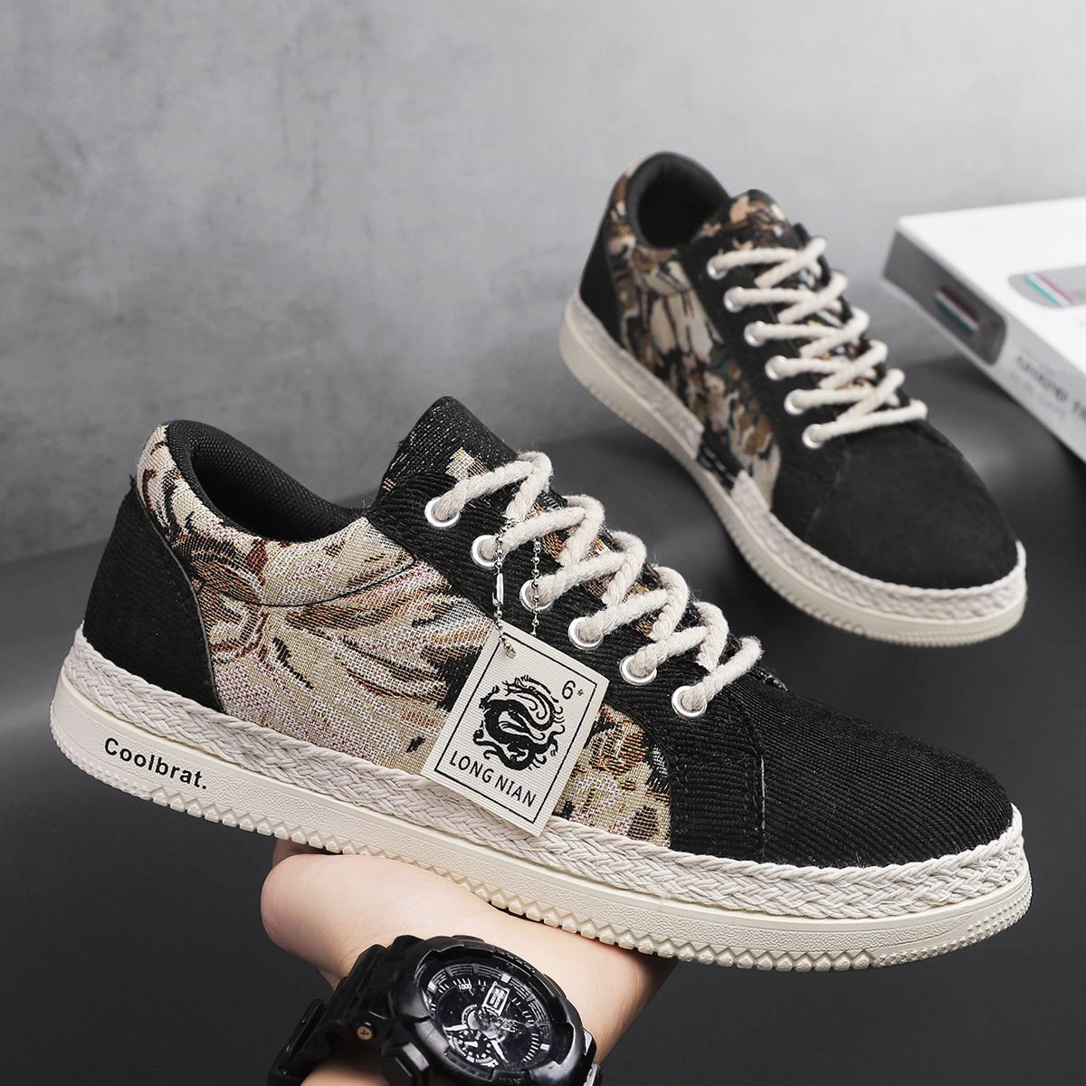 Men's Shoes 2024 Summer New Corduroy Cloth Shoes Printed Niche Casual Shoes Lazy Slip-on Fashionable Breathable Light