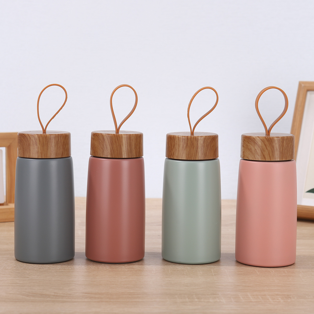 Taza térmica de acero inoxidable 304 - Doble capa al vacío - Tapa de madera estilo japonés - Portátil y mini - Ideal para regalo