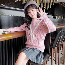 女童毛衣秋冬新款儿童甜美百搭中大童洋气女孩冬季衣服针织套头衫