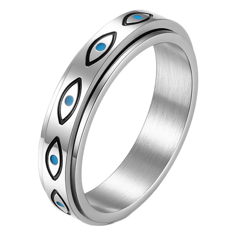 Cross-border Amazon Horus ojo anillo giratorio de acero inoxidable para aliviar la ansiedad nicho joyería personalizada
