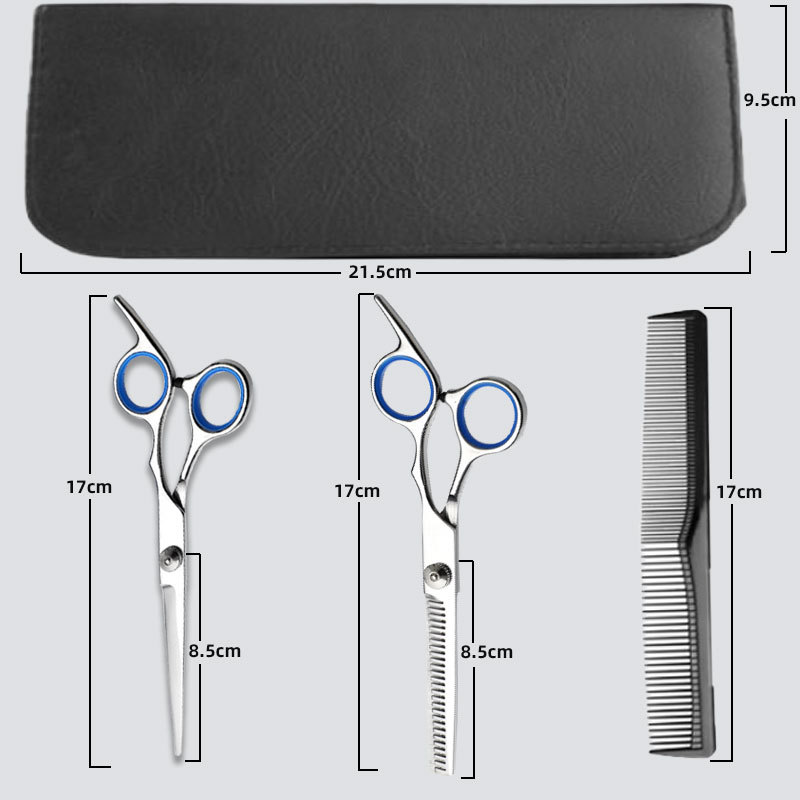 Los fabricantes venden tijeras de corte de pelo de acero inoxidable, corte, corte, corte de dientes planos, juego de adelgazamiento de rango medio, práctico hecho a mano