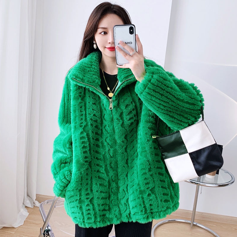 Haining Sheepskin Shearling Lamb Fur Autumn and Winter New Stand Collar Cut Flower High-End Versatile Korean Style Slim Full Wool Coat for Women