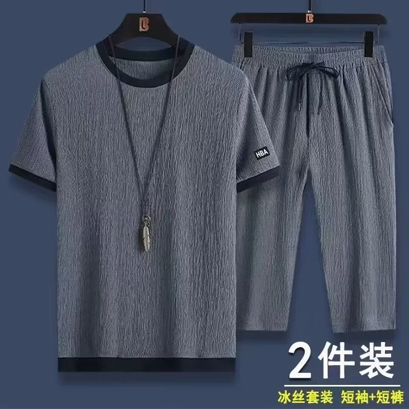 Источник производителя футболки с короткими рукавами из ледяного шелка для мужчин летом