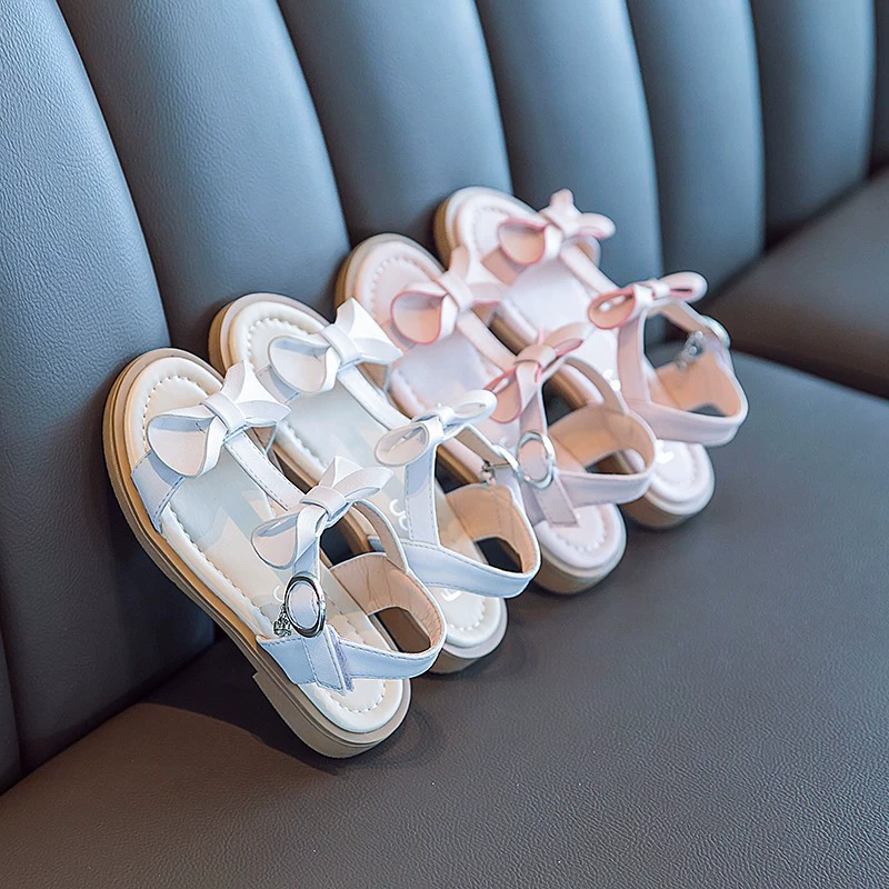 Sandals for princess, shoes with bow, cute footwear girl's, soft sole, Korean style