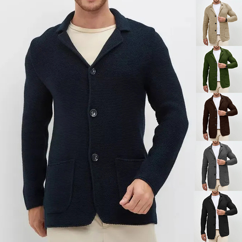 New Autumn and Winter Sweaters, Cardigans, Men's Lapel Knitted Suit Jackets, Cross-Border Amazon European and American Men's Clothing