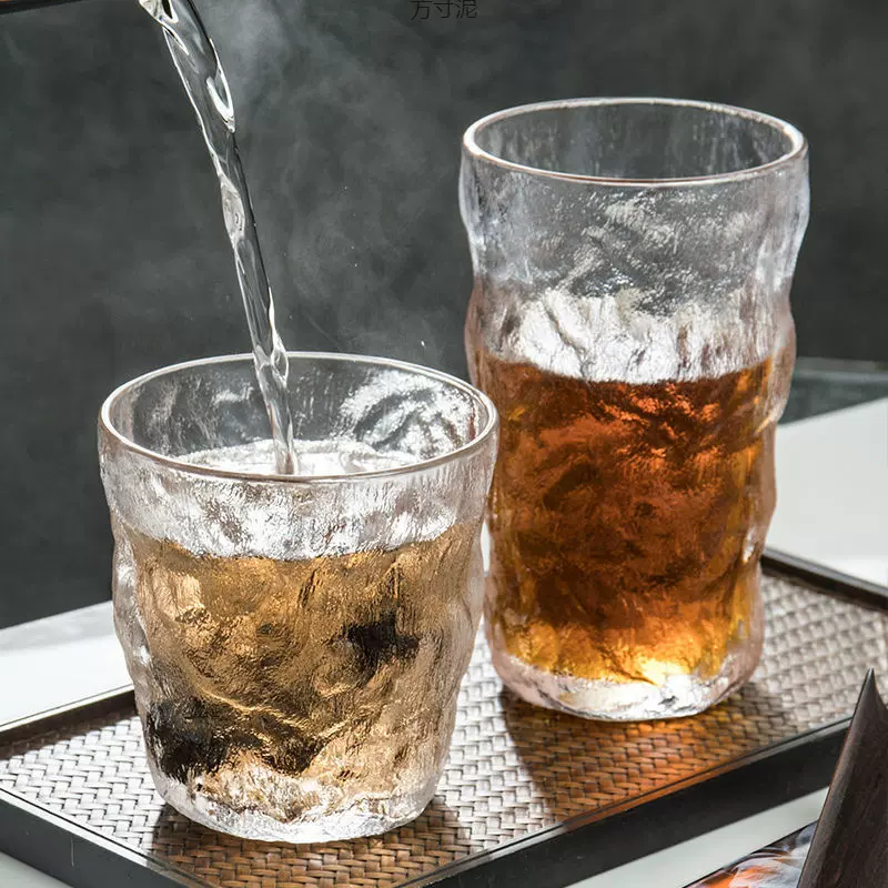 玻璃杯泡茶杯咖啡杯磨砂啤酒杯洋酒杯树纹杯冰川纹杯子喝水杯批发