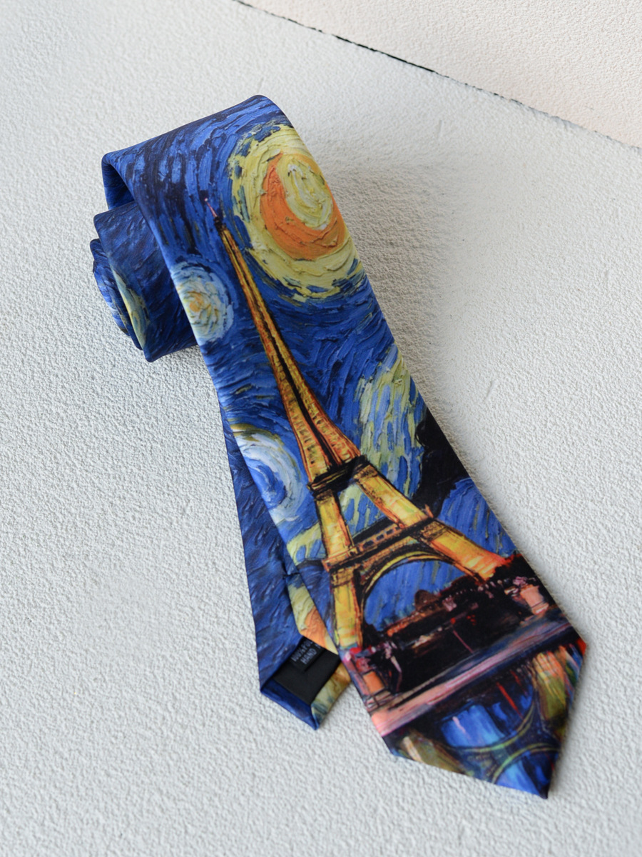 Fabricantes de corbatas casuales transfronterizas retro nicho guapo estilo de pintura al óleo de patrón de lujo fresco de alto nivel de sensación de mano uniforme image 15