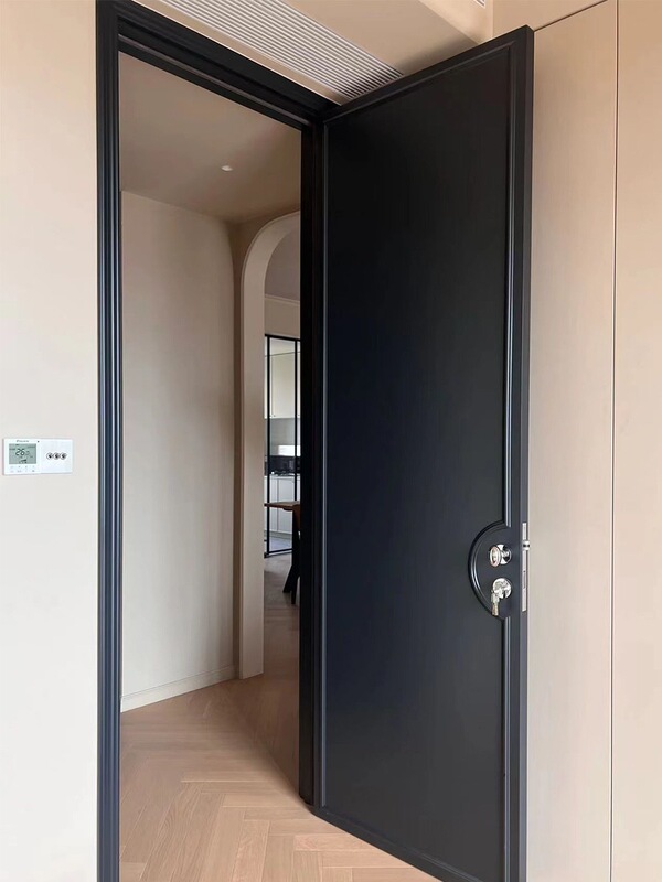 Black Lacquered Wooden Door, Simple French Style, Flat Opening Single Door, Bedroom, Living Room, Retro High-End Wooden Door