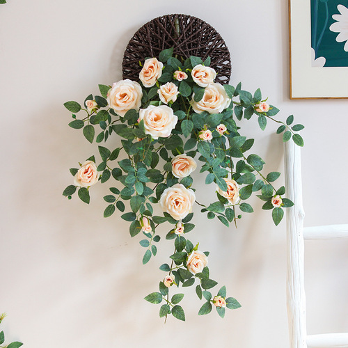 Simulated rose wall hanging flower balcony wall green plant decoration fake flower hanging flower living room hanging wall flower spider orchid plastic flower