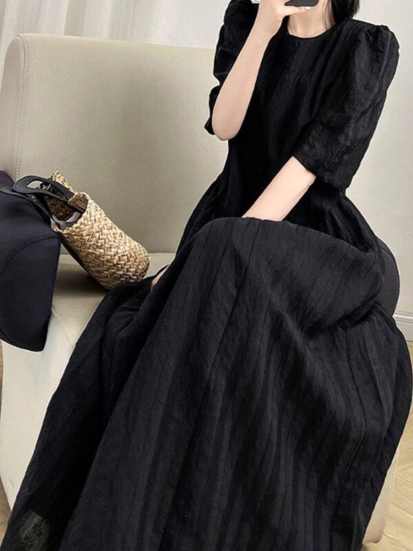 Summer long dress, ankle-length, extra-long, elegant black plus-size French-style slimming dress for women, new model Summer long dress, ankle-length, extra-long, elegant black plus-size French-style slimming dress for women, new model