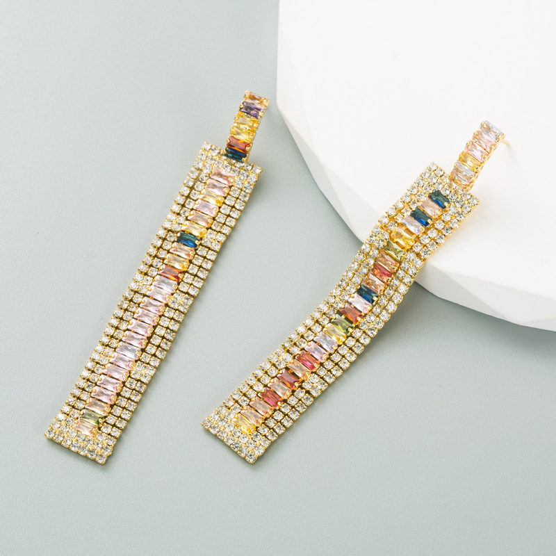 Fashion Square Copper Drop Earrings Plating Inlay Zircon Copper Earrings