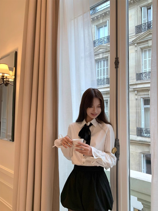 小香风~学院感咖色粗花呢背带裤+莱赛尔白色衬衫两件套女装套装秋|undefined