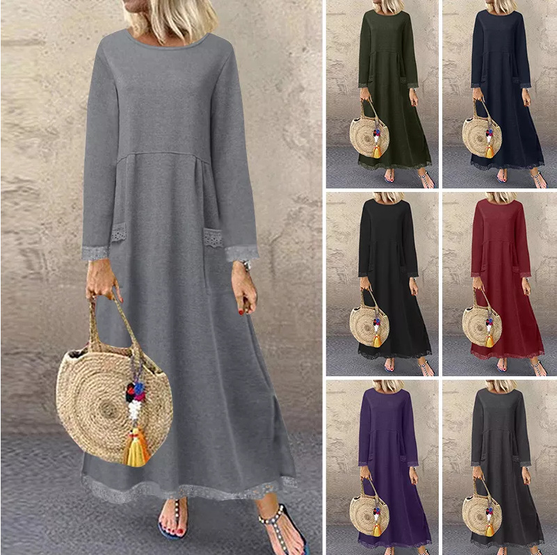 Cross-border 2022 foreign trade Europe and the United States autumn and winter new lace plus velvet dress sweater casual long skirt women's clothing