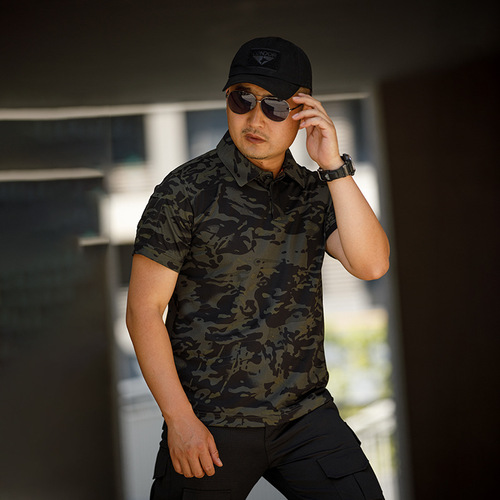 Revere Collar Quick-Dry Men's Sports Loose Summer Outdoor Clothing Special Forces T-Shirt Tactical Short Sleeve Military Fan T-Shirt