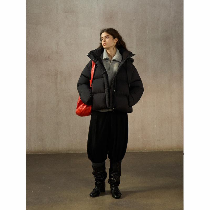 【识几】Winter Loose Cocoon-Shaped Hooded Short down Jacket for Women, White Duck down Thick Coat, Commuter Style H9038 【识几】Winter Loose Cocoon-Shaped Hooded Short down Jacket for Women, White Duck down Thick Coat, Commuter Style H9038