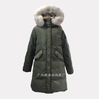 L22952荷兰新款中长款狼毛领女装 广州羽绒服加工厂广州棉衣厂家