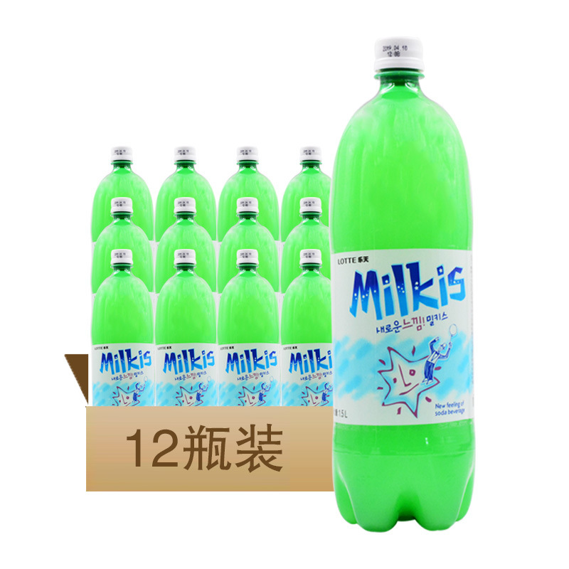 韓國樂天妙之吻蘇打牛奶味蘇打碳酸飲料1.5L*12瓶裝