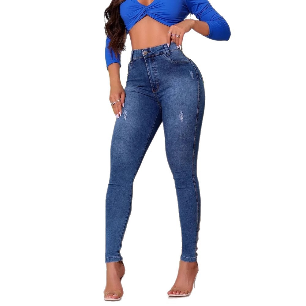 Jeans Entubados de Tiro Alto para Mujer de Algodón y Poliéster con Botones image 6