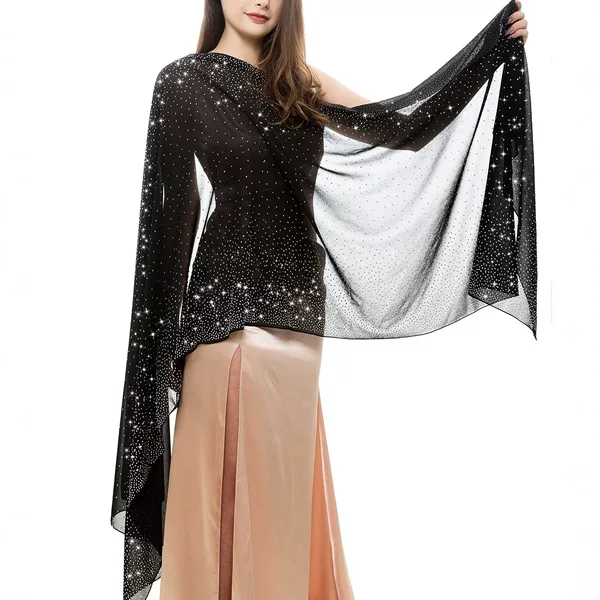 Women's Shawl Evening Dress Chiffon Shiny Imitation Rhinestone Scarf Soft Transparent Wedding Party Headscarf Thin Gauze Scarf