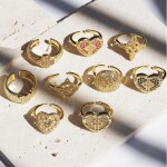 跨境独立站热销爱心十字架戒指铜镀金小众奢华心形戒圈开口指环女