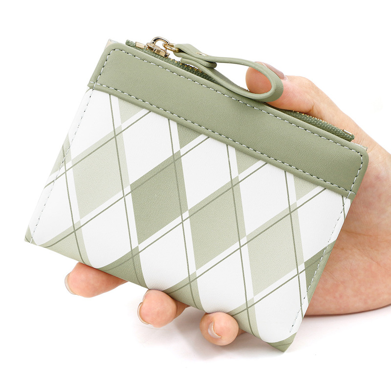 Exquisite Embossed Women's Wallet Two-fold Folding Side Zipper Card Holder ID Holder Large Capacity Student Diamond Pattern Wallet