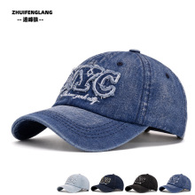 春夏季NYC牛仔棒球帽 男女士复古字母贴布鸭舌帽百搭款户外遮阳帽