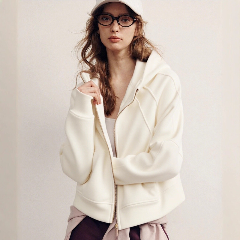 Lulufend Yoga Wear Sports Gold Zipper Sweatshirt Women's Autumn and Winter Short Hoodie Casual Thin Loose Jacket Lulufend Yoga Wear Sports Gold Zipper Sweatshirt Women's Autumn and Winter Short Hoodie Casual Thin Loose Jacket