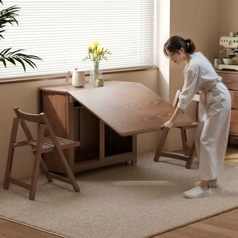 全实木折叠餐桌家用小户型饭桌长方形餐桌椅可折叠折叠桌吃饭桌子