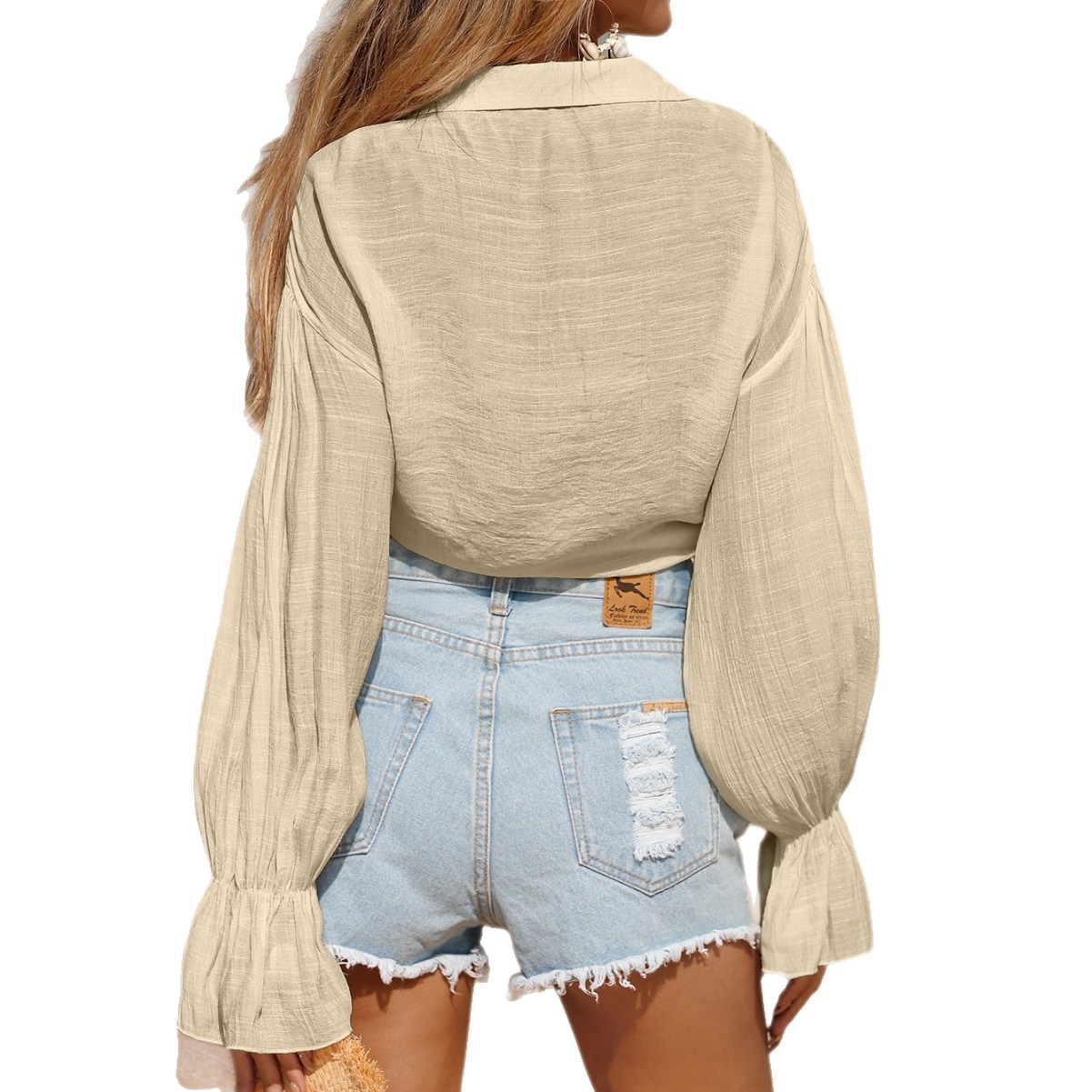 Blusa de playa transfronteriza protección solar frente encaje-arriba Camisa de algodón slub Amazon manga larga nueva playa protección solar camisa para mujeres