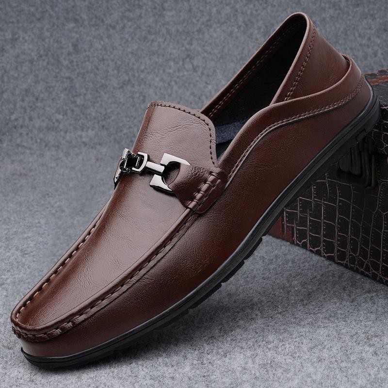 Zapatos de lujo ligero Bean para hombres de cuero genuino 2025 nuevos zapatos de estilo perezoso marca de moda impresión informal británica zapatos Lefour