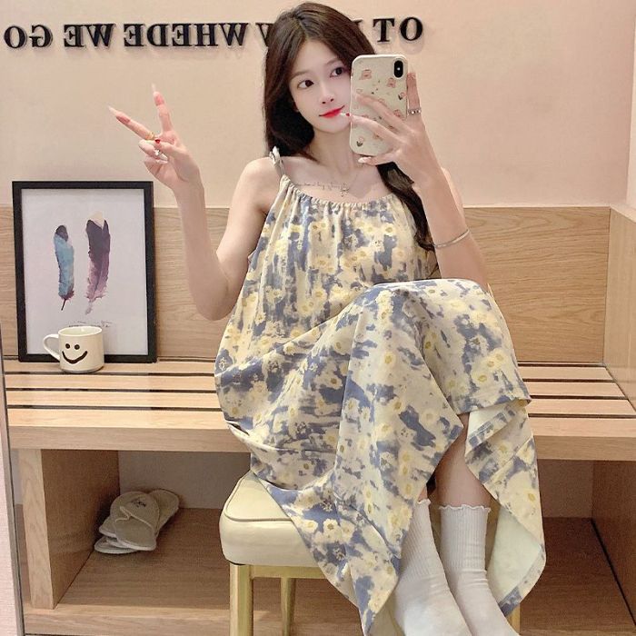 Camisón de longitud media para mujer verano dulce y lindo cabestrillo nube algodón estilo princesa pijama verano holgado servicio a domicilio