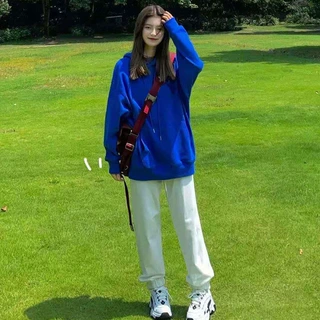 克莱因蓝色连帽卫衣女薄款高级感小众上衣2026新款春秋季盐系炸街