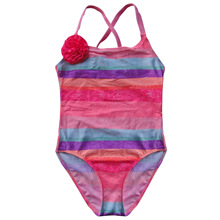 婴儿泳衣连身中大童女孩女童时尚欧美INS出口原单正品粉色夏尾单