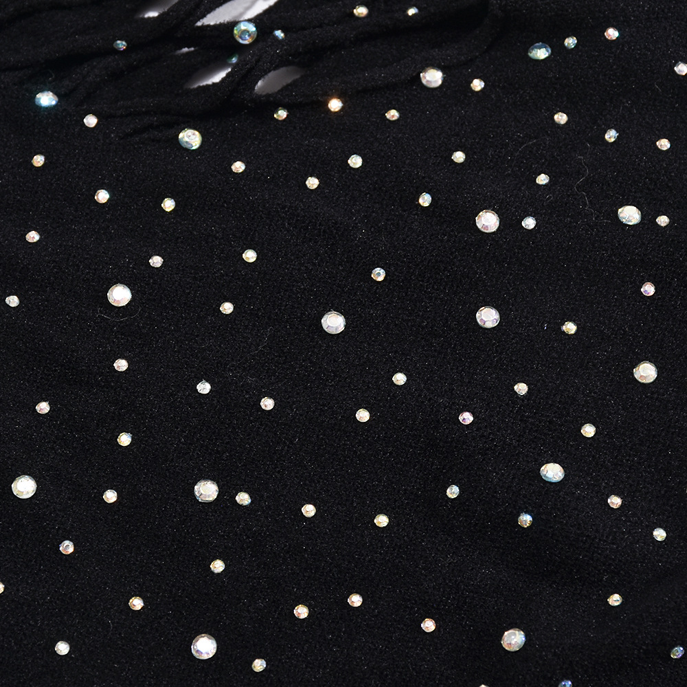 Women Clothing Summer Rhinestone Hollow Out Cutout Sleeveless One Dress Women