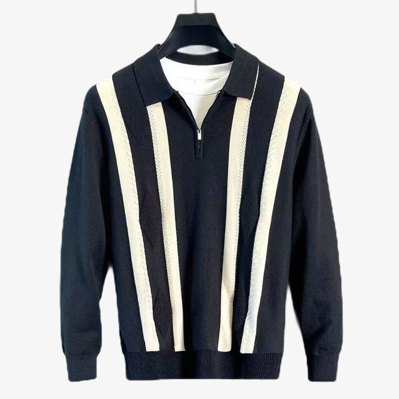 Explosiones transfronterizas de tamaño grande europeo polo camiseta con solapa camiseta de punto suéter hombre medio cremallera rayas otoño y invierno fábrica al por mayor