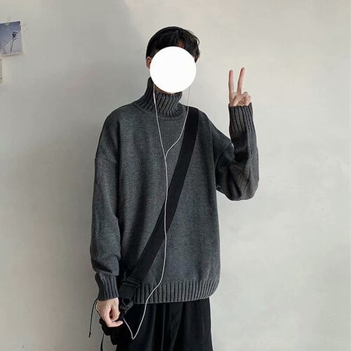 New retro turtleneck sweater, men's loose lazy style base sweater, autumn and winter thick men's sweater
