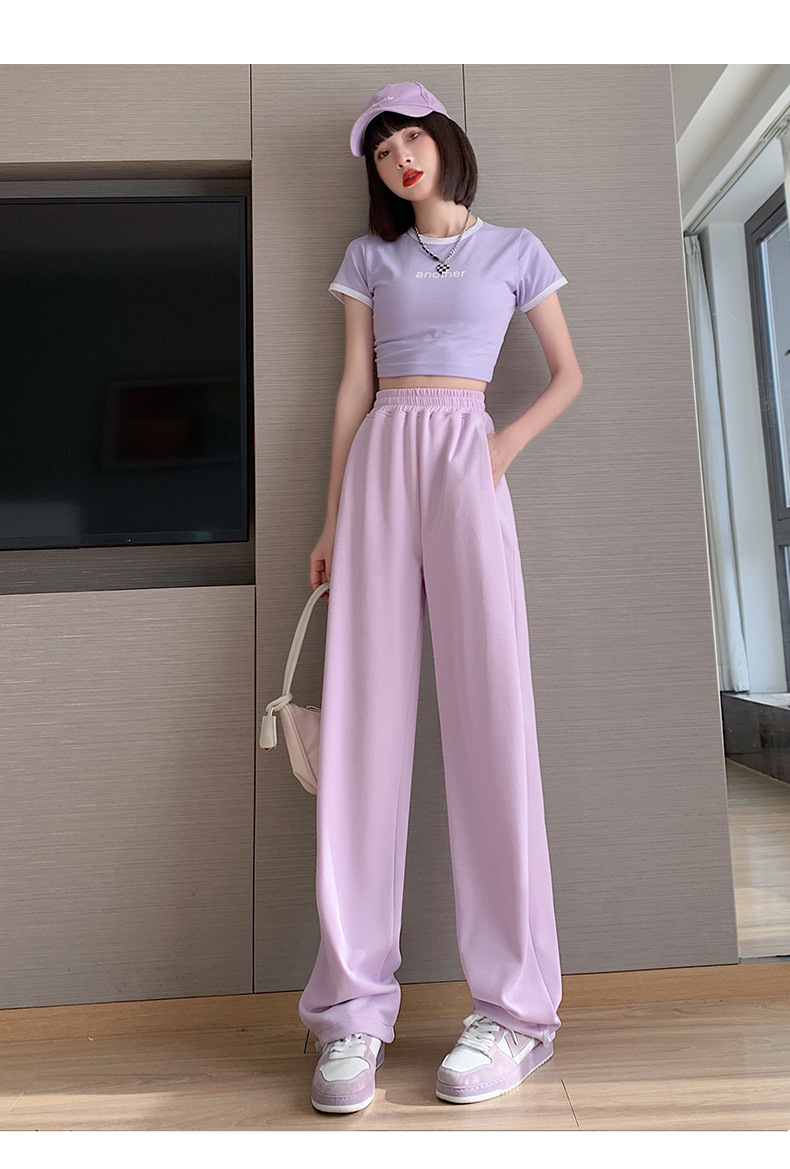 American grey sportswear pants for women in autumn and winter, fleece loose straight-leg casual sweatpants, petite wide-leg pants, trendy ins pic 24