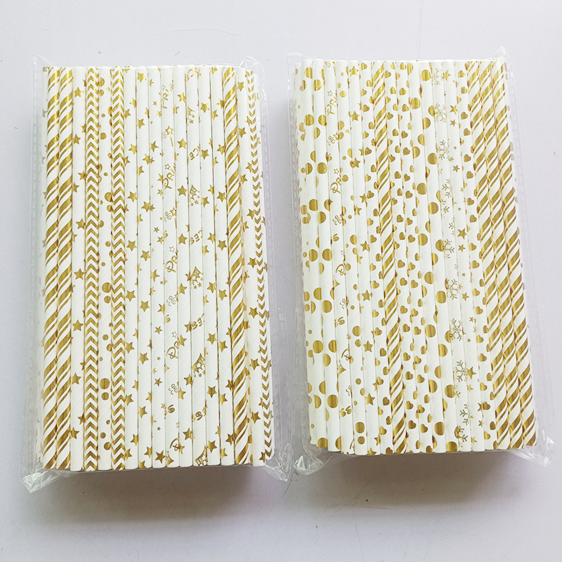 Un gran número de en stock paja de papel desechable al por mayor paja de papel degradable bronceado paja a rayas transfronteriza Amazon