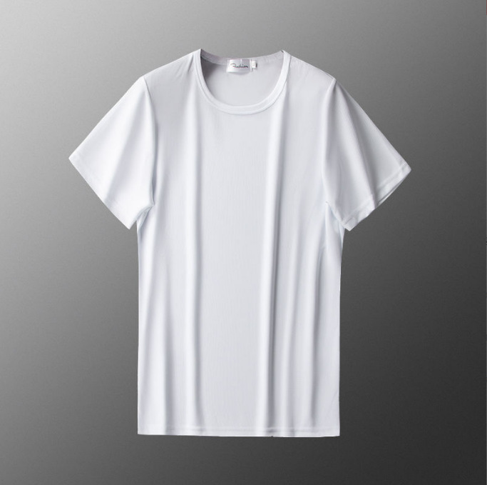 Plain white short-sleeved T-shirt [mesh fabric]