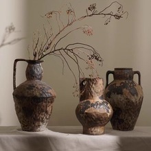 侘寂风做旧仿古手工陶罐花瓶复古禅意陶瓷插花摆件中式花器