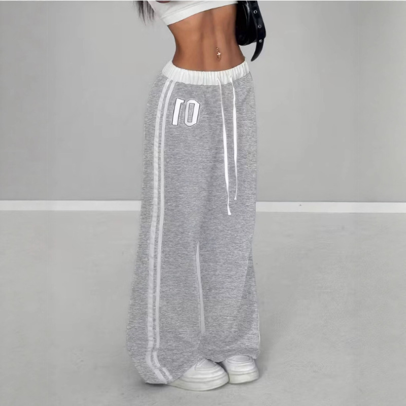 Cross-Border Temu Hot-Selling Women's High-Waisted Jogging Pants Printed Casual Street Style Loose Drawstring Sports Pants