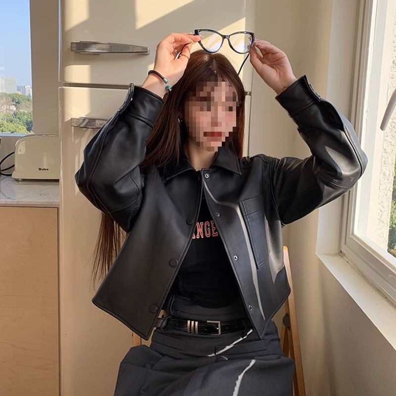 Designed Black Retro Leather Jacket for Women 2025 Spring & Fall Small Hong Kong Style Short Pu Leather Jacket Top Trendy