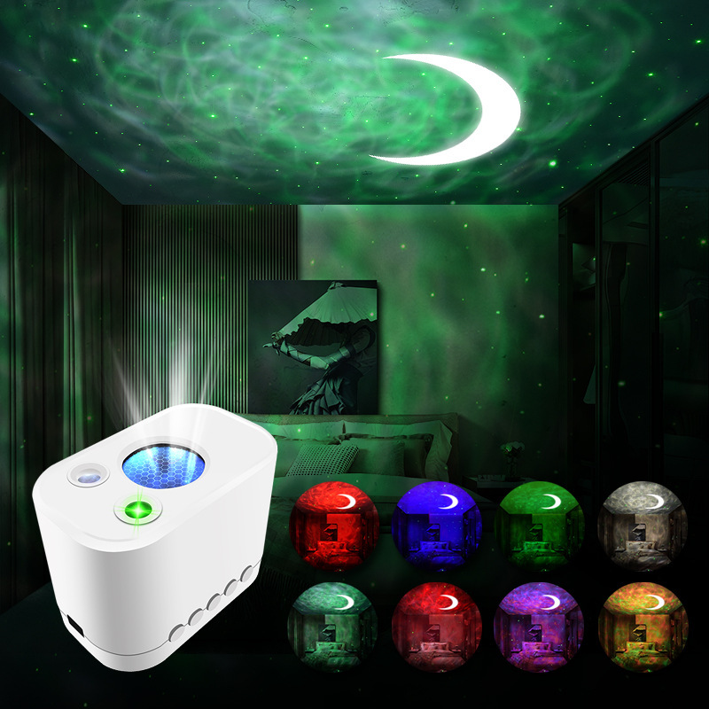 LED ritmo lámpara de noche lámpara de proyección de estrellas luz de cabecera de la luna USB luz de atmósfera lámpara de escritorio de dormitorio colorida agua