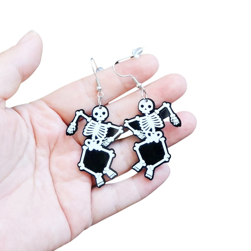 Acrylic Material Halloween Festival Skull Pattern 1 Pair Funny Skull Printing Arylic Drop Earrings