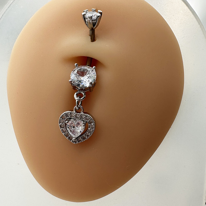 Diamond Studded Zircon Navel Piercing Belly Button Ring Luxury_voghion.com