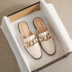 Whiskey Girl 340-2 outer wear Mule shoes Korean style metal buckle toe half slippers for women square toe thick heel sandals for women