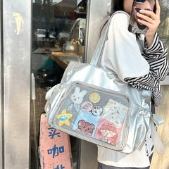 日本のトレンディなオリジナル両面透明蝶痛バッグ多用途ソフトガールガール大容量ショルダーバッグクラスのトートバッグ